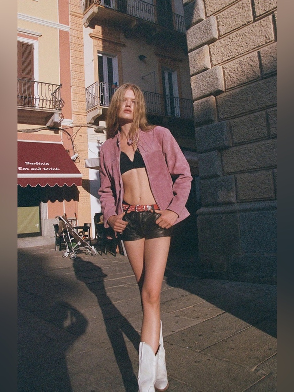 Understated Leather Free People Looker Light Pink Cow Suede Zip Moto Jacket Sz L - Picture 1 of 14